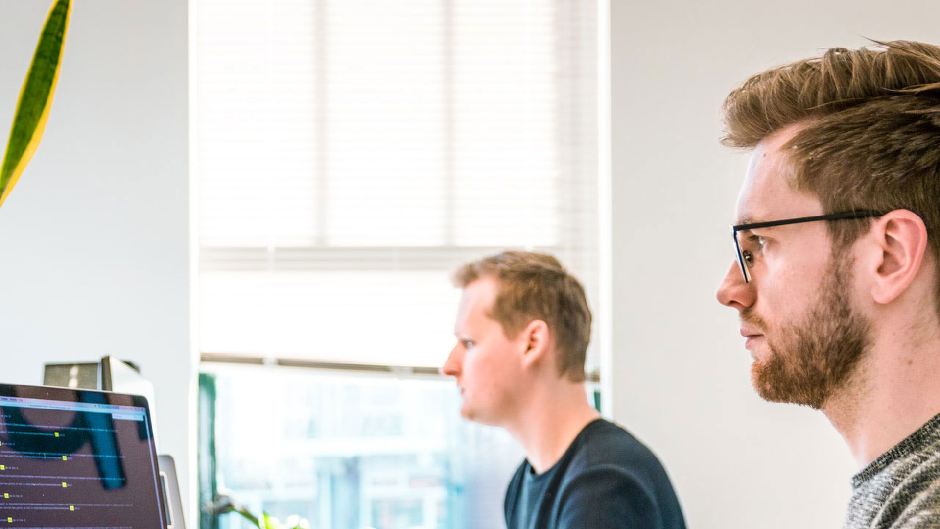 Two men working at computers